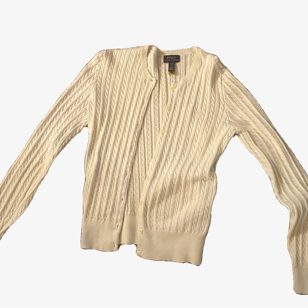 Polo by Ralph Lauren Cream Ribbed Knit Cardigan